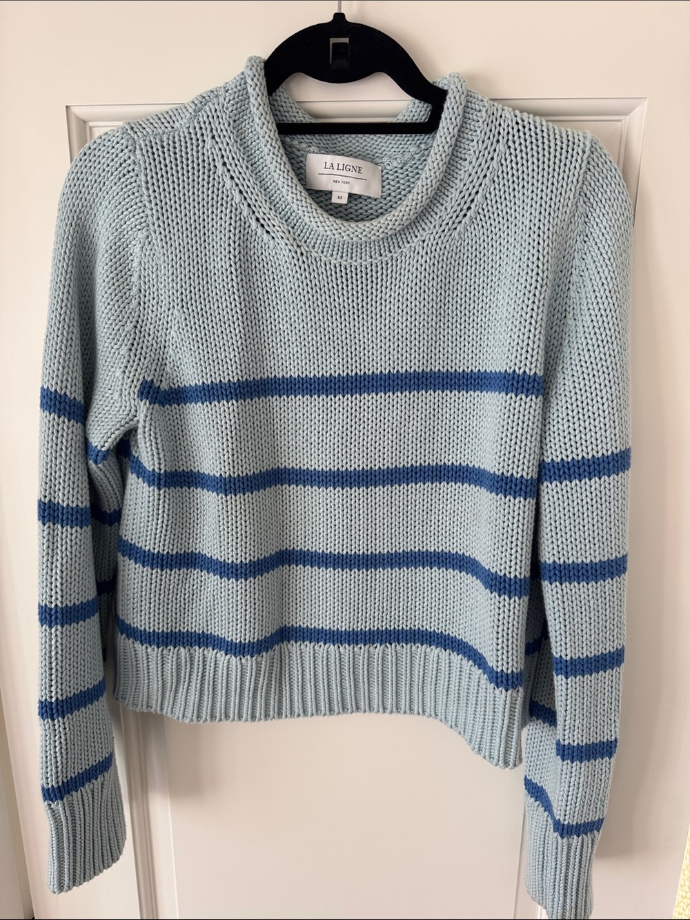 La Ligne Light Blue Crewneck Sweater with Blue Stripes